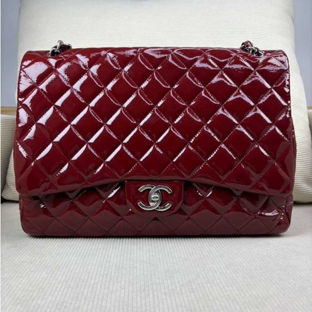 Chanel Patent Red Quilted Shoulder Bag with Chain Strap